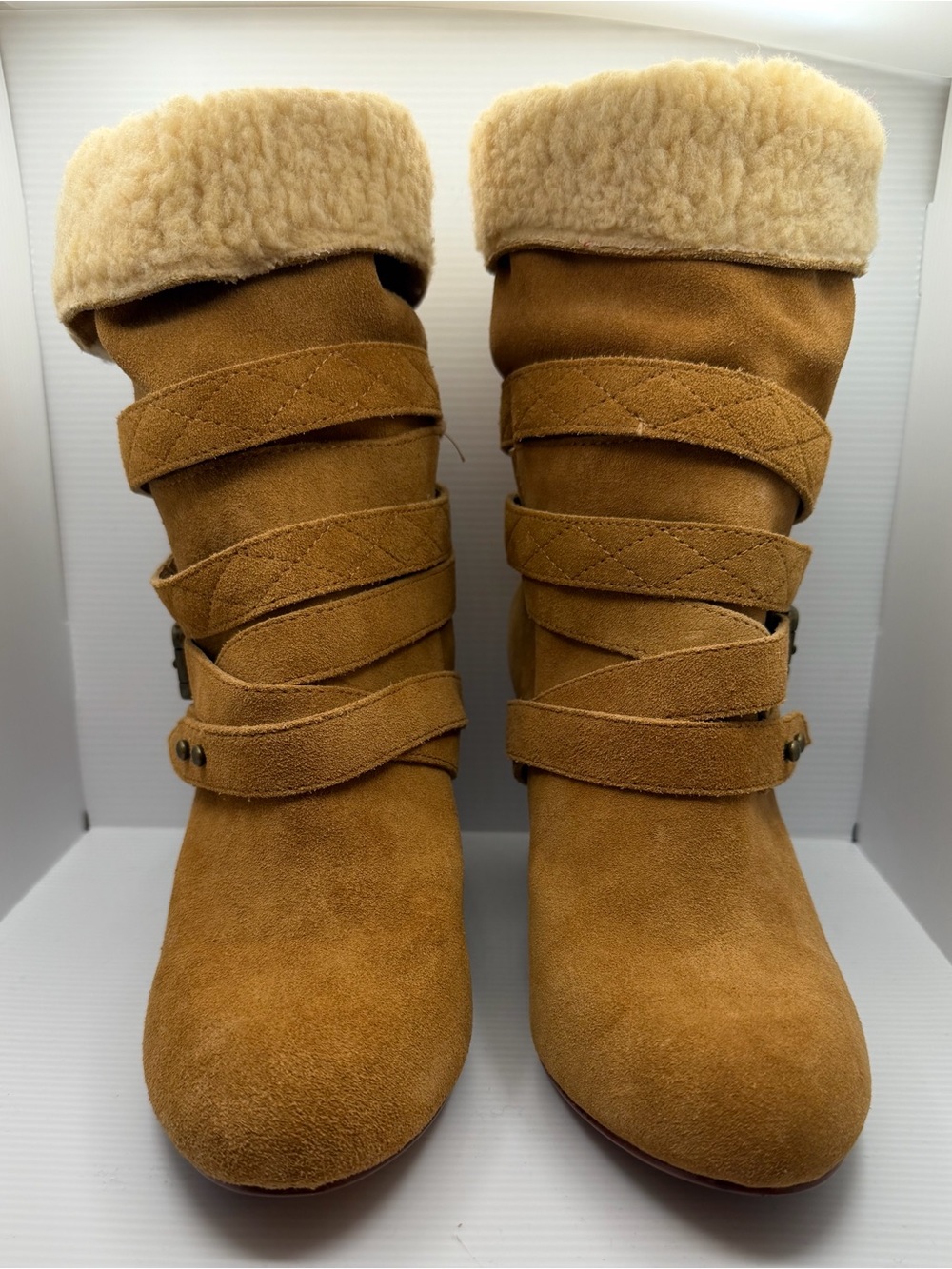 Women’s Nine West Suede Fold-Over Ankle Boots in Camel